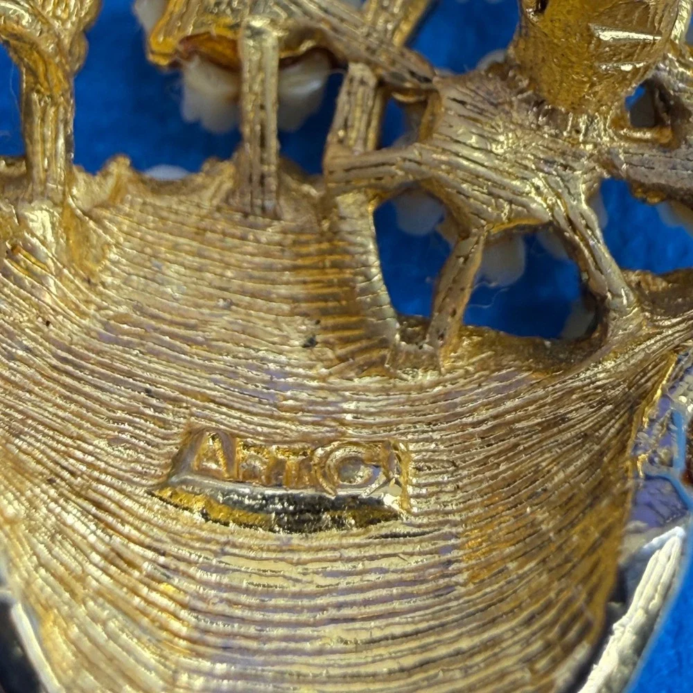 Arthur Pepper Flower Basket‎ Brooch Enamel Gold Tone Floral Mid Mod MCM